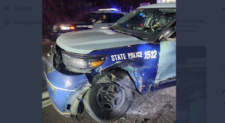 Em acidente em New Bedford, MA, State Trooper é atropelado